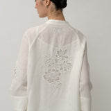 Narumi Long Linen Tunic Top in Porcelain