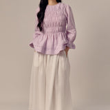 Honeymoon Shirred Linen Blouse in Lavender