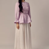 Honeymoon Shirred Linen Blouse in Lavender