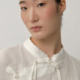 Narumi Long Linen Tunic Top in Porcelain