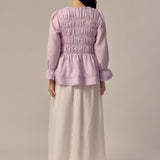 Honeymoon Shirred Linen Blouse in Lavender