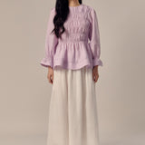 Honeymoon Shirred Linen Blouse in Lavender