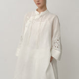 Narumi Long Linen Tunic Top in Porcelain
