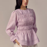 Honeymoon Shirred Linen Blouse in Lavender