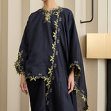 Gaia Ramie Kedah Set with Selendang in Navy