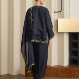 Gaia Ramie Kedah Set with Selendang in Navy
