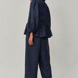 Claudia Linen Blouse in Bluesteel