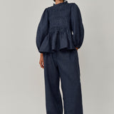 Claudia Linen Blouse in Bluesteel