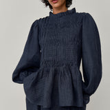Claudia Linen Blouse in Bluesteel