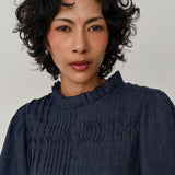 Claudia Linen Blouse in Bluesteel