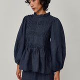 Claudia Linen Blouse in Bluesteel