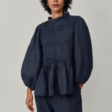 Claudia Linen Blouse in Bluesteel