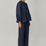 Claudia Linen Blouse in Bluesteel