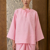 Camille Linen Kedah Top in Flamingo