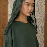 Khalisa Linen Short Head Piece in Evergreen