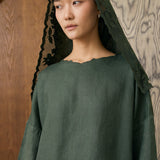 Khalisa Linen Short Head Piece in Evergreen