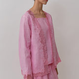 Thalia 2-Piece Linen Blouse in Flamingo