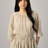 Market Linen Gingham Dress in Ecru