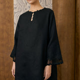 Khalisa Linen Kurung Set in Noir