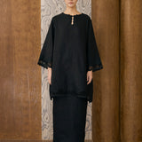 Khalisa Linen Kurung Set in Noir