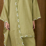 Serene Ramie Kurung Set with Selendang in Matcha