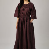 Market Linen Gingham Dress in Plum