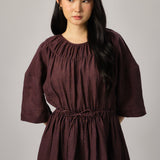 Market Linen Gingham Dress in Plum
