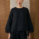 Salon Linen Top in Noir