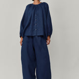 Lake Long Sleeve Linen Shirt in Ink Blue