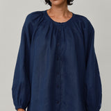 Lake Long Sleeve Linen Shirt in Ink Blue