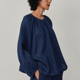 Lake Long Sleeve Linen Shirt in Ink Blue