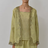 Thalia 2-Piece Linen Blouse in Linden Green
