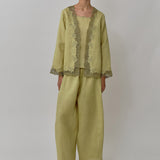 Thalia 2-Piece Linen Blouse in Linden Green
