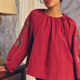 Frida Poplin Blouse in Ruby