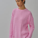 Bridget Chunky Cable-Knit Jumper in Strawberry Milk
