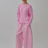 Bridget Chunky Cable-Knit Jumper in Strawberry Milk