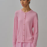 Iris Cable-Knit Cardigan in Strawberry Milk