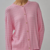 Iris Cable-Knit Cardigan in Strawberry Milk