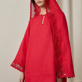 Khalisa Linen Long Head Piece in Rouge