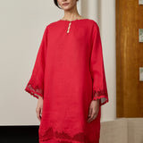 Khalisa Linen Kurung Set in Rouge