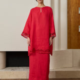 Khalisa Linen Kurung Set in Rouge