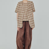 Midtown Short-Sleeve Linen Blazer in Brown Gingham