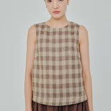 Midtown Linen Top in Brown Gingham