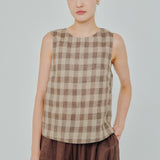 Midtown Linen Top in Brown Gingham