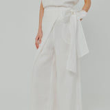 Modern Wrap Linen Trousers in White
