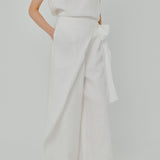 Modern Wrap Linen Trousers in White