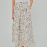 Curator Linen Pleated Maxi Skirt in Polka Dot