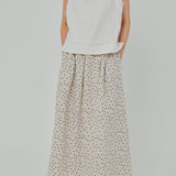 Curator Linen Pleated Maxi Skirt in Polka Dot