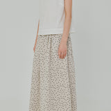 Curator Linen Pleated Maxi Skirt in Polka Dot