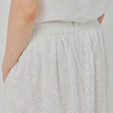 Curator Broderie Pleated Maxi Skirt in White